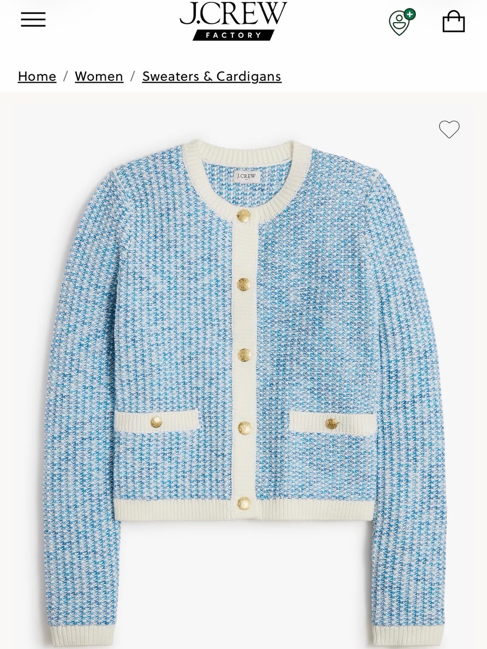 J. Crew Blue & Cream Tweed Cardigan Sweater Retail $128
